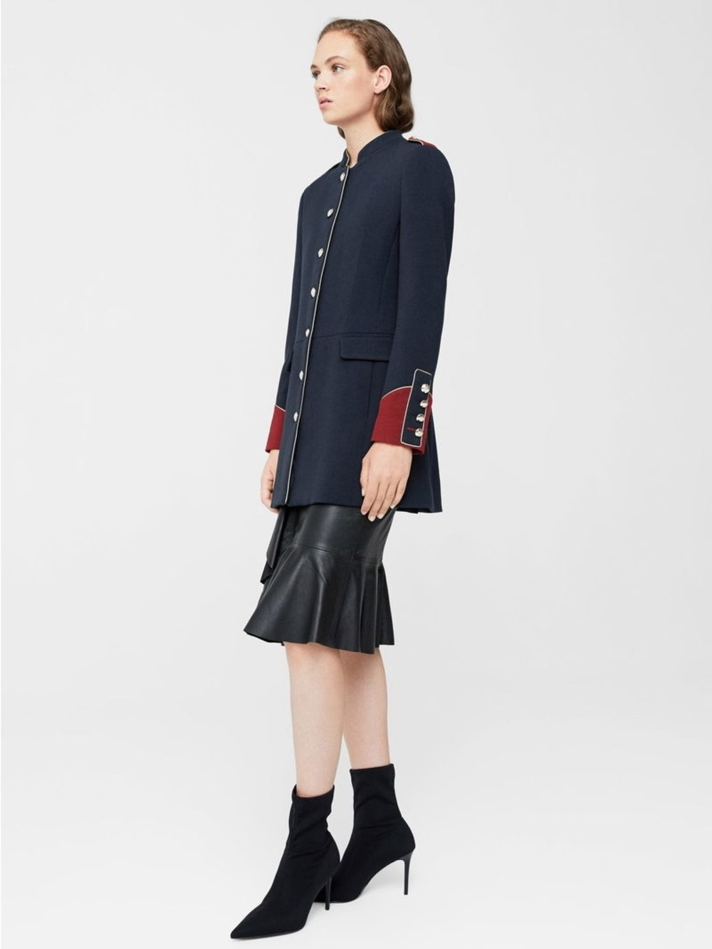 Mango Navy Trench Coat with Red Shoulder and Cuff Details